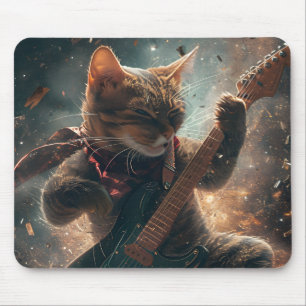 Rock Cat Playing Guitar Mouse Pad