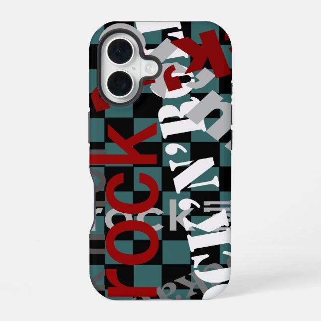 rock checkered typography iphone case (Back)