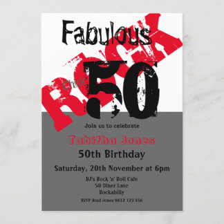 Rock Chick 50 & Fabulous Red Black 50th Birthday Invitation