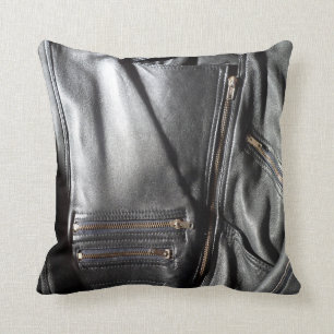 Rock Chick Black Biker Jacket Photo Throw Pillow
