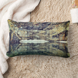 Rock Cliff Reflections In Pond 3  Lumbar Pillow