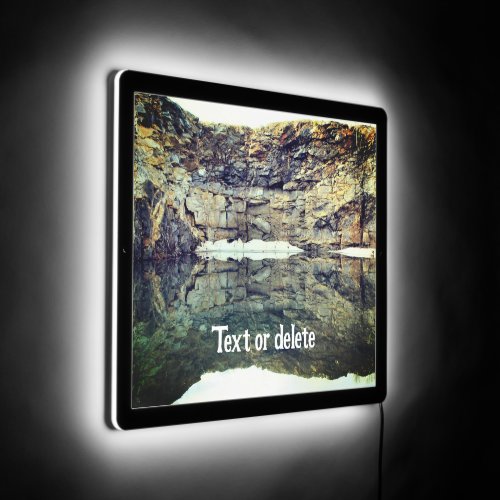 Rock Cliff Reflections In Pond Personalized LED Sign