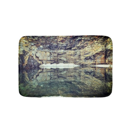 Rock Cliff Wall Reflections In Pond 3 Nature Bath Mat