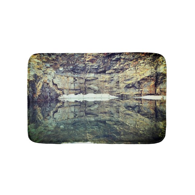 Rock Cliff Wall Reflections In Pond 3 Nature Bath Mat (Front)