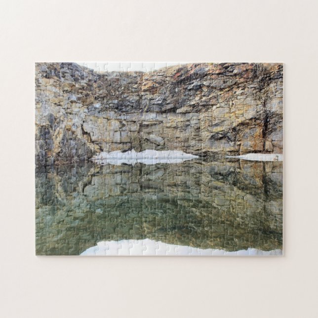 Rock Cliff Wall Reflections In Pond 3 Nature  Jigsaw Puzzle (Horizontal)