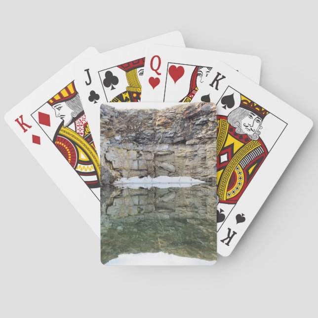 Rock Cliff Wall Reflections In Pond 3 Nature  Poker Cards (Back)