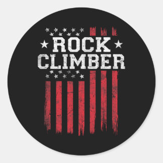 Rock Climber American Flag Usa Patriot Patriotic C Classic Round Sticker
