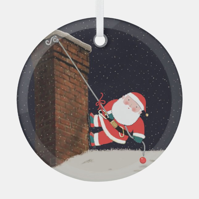 Rock Climber Holiday Gift Glass Ornament (Front)