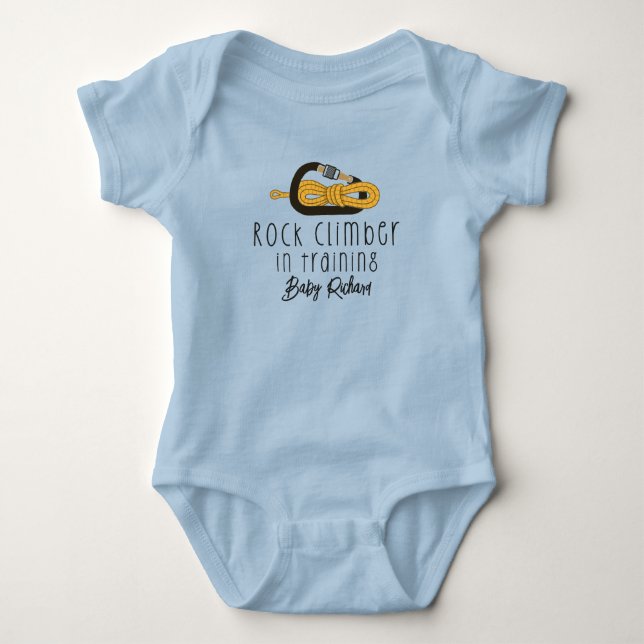 Rock Climber in Training Baby Name Rock Climbing Baby Bodysuit (Front)
