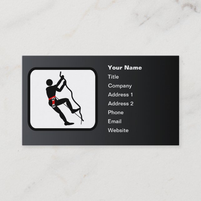 Rock Climber Logo Customizable Black Business Card (Front)