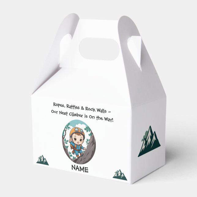 Rock Climber Outdoor Adventure Baby Boy Favor Boxes (Front Side)