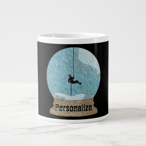 Rock climber rope repelling blue black snow globe  giant coffee mug