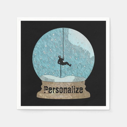 Rock climber rope repelling blue black snow globe  napkins