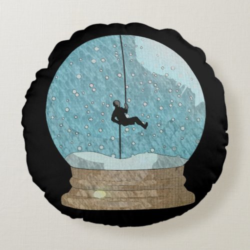 Rock climber rope repelling blue black snow globe  round pillow