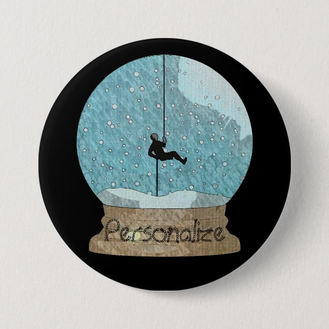 Rock climber rope repelling snow globe unique button (Front)