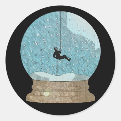 Rock climber rope repelling snow globe unique classic round sticker