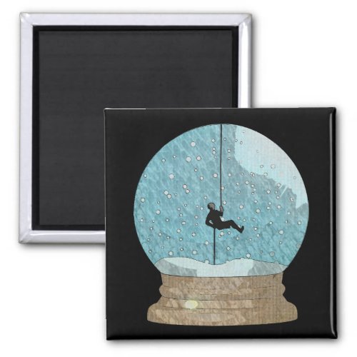 Rock climber rope repelling snow globe unique magnet