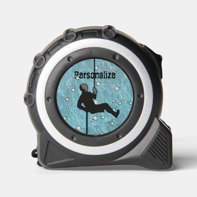 Rock climber rope repelling snow globe unique tape measure (Front)
