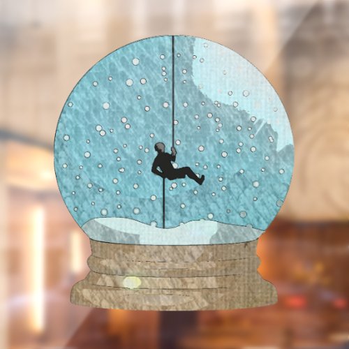 Rock climber rope repelling snow globe unique window cling