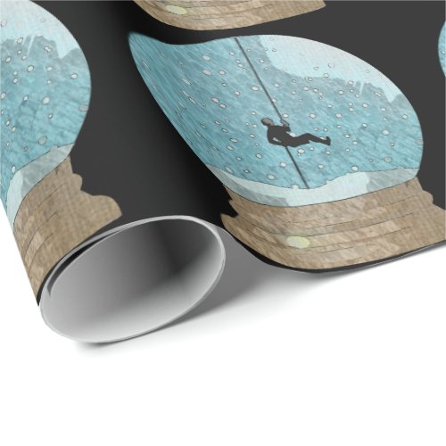 Rock climber rope repelling snow globe unique wrapping paper