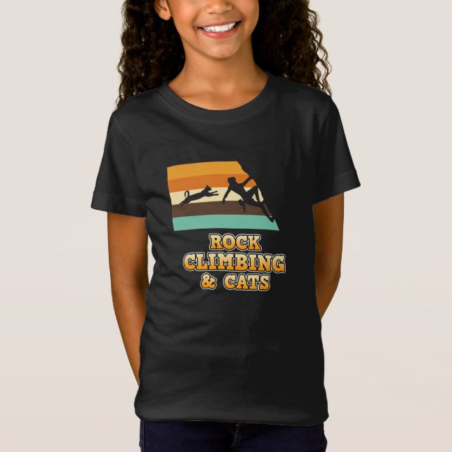 Rock Climbing And Cats Mountain Climber Lover Grap T-Shirt (Front)