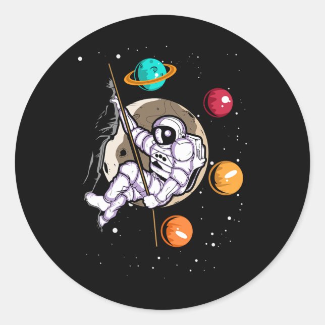 Rock Climbing Astronaut Outer Space Spaceman  Classic Round Sticker (Front)