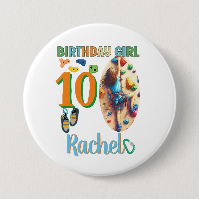 Rock Climbing Birthday Girl Adventure Ready Button (Front)