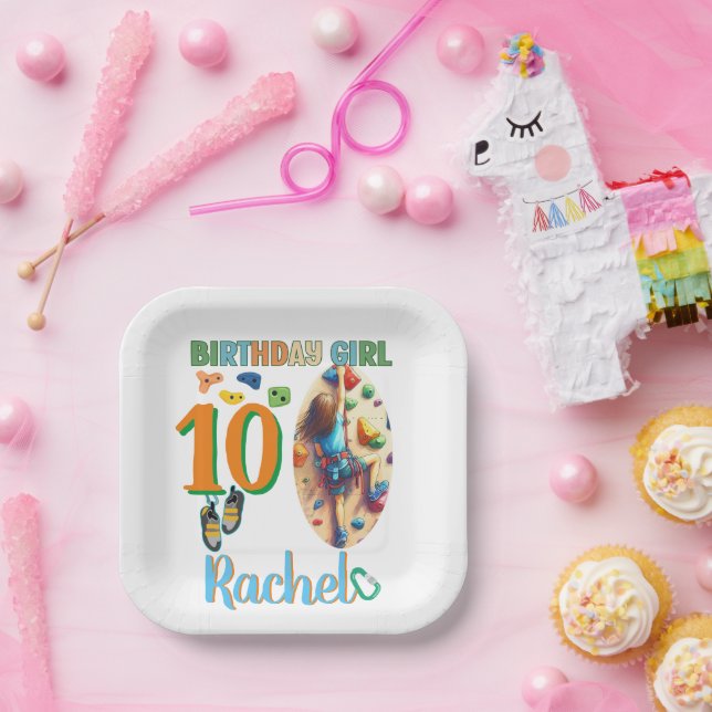 Rock Climbing Birthday Girl Adventure Ready Paper Plates (Party)