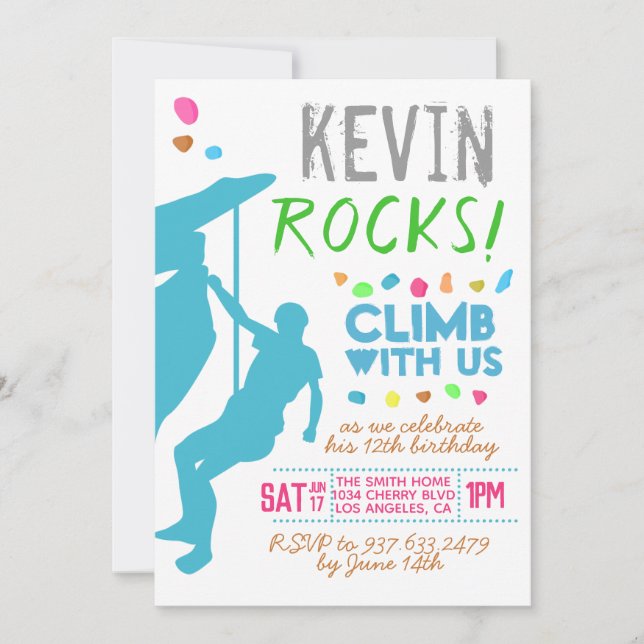 Rock Climbing Birthday Invitation (Front)