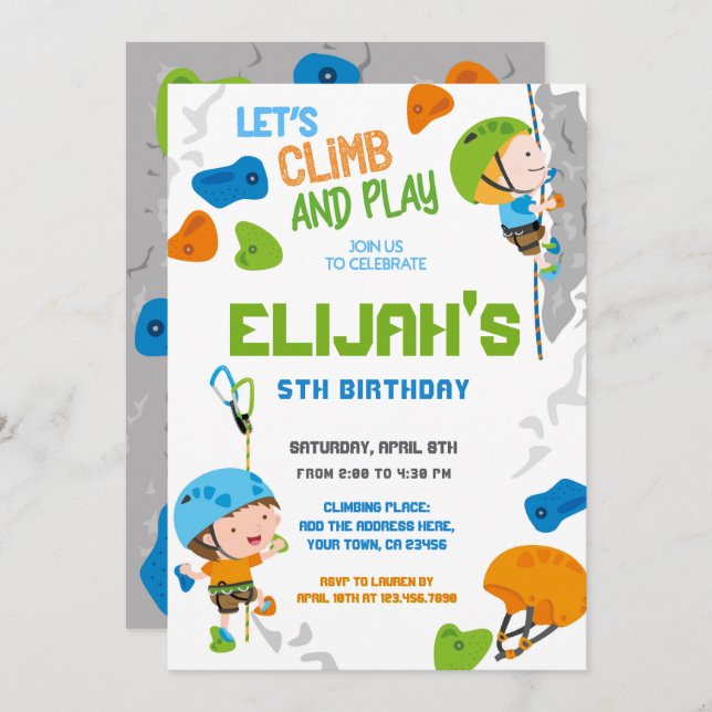 Rock Climbing Birthday Invitation (Front/Back)