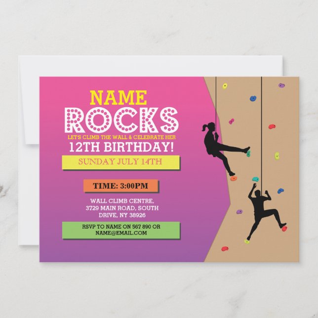 Rock Climbing Birthday Party Climbing Wall Invite (Front)