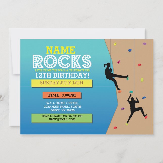 Rock Climbing Birthday Party Climbing Wall Invite (Front)