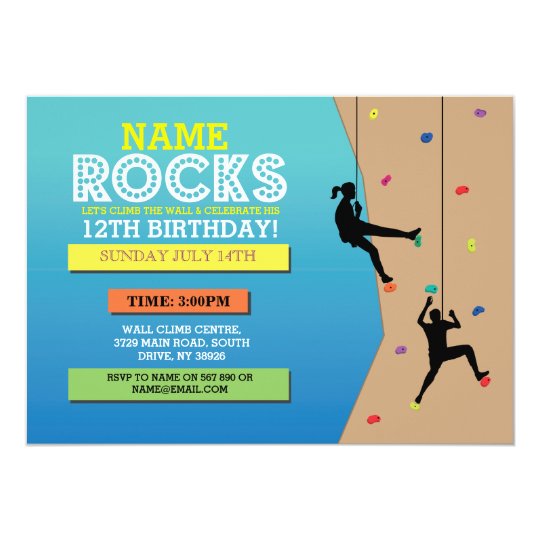 Rock Climbing Birthday Party Climbing Wall Invite Zazzle Com