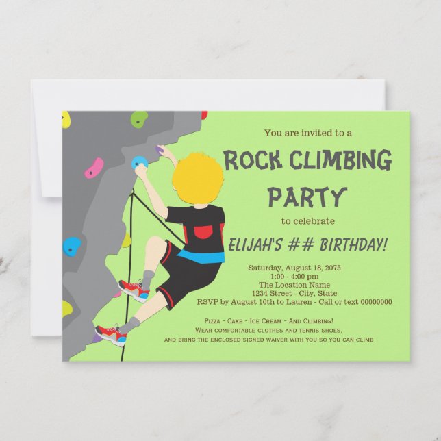 Rock Climbing Birthday Party Invitation (Front)