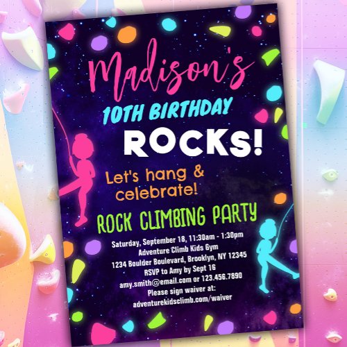 Rock Climbing Birthday Party Invitation for Kids