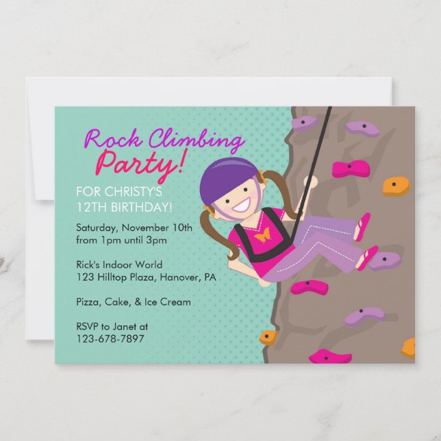 Rock Climbing Birthday Party Invitations (Front)