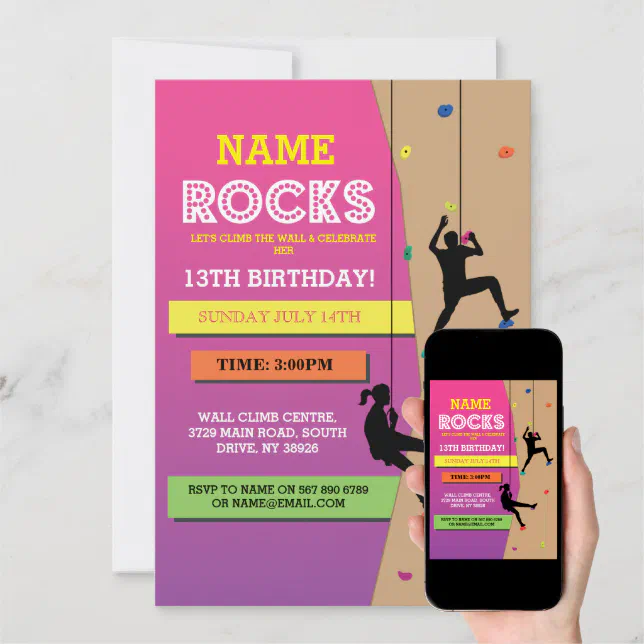 Rock Climbing Birthday Party Wall Climbing Invite Zazzle