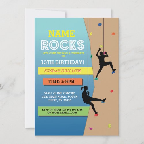 Rock Climbing Birthday Party Wall Climbing Invite