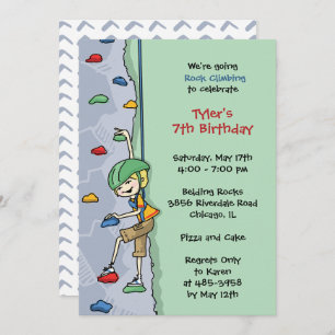 Rock Climbing Boy Blonde Hair Birthday Party Wall Invitation