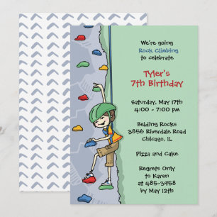Rock Climbing Boy Brown Hair Birthday Party Wall Invitation
