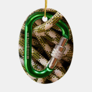 Rock Climbing , Carabiner, Rope, Summit Cross Ceramic Ornament
