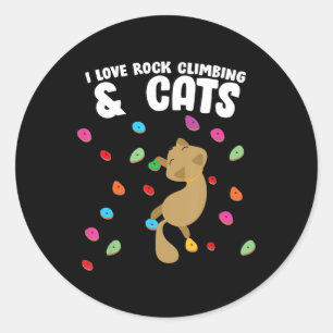 Rock Climbing & Cat Love Cute Birthday  Classic Round Sticker