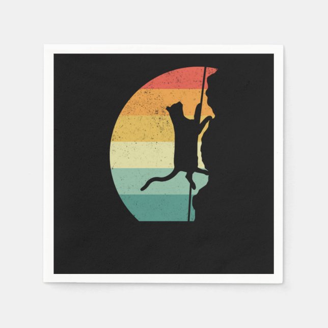 Rock Climbing Cat Rock Climbing Retro Vintage Napkins (Front)