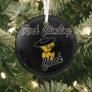 Rock Climbing Chick #4 Glass Ornament
