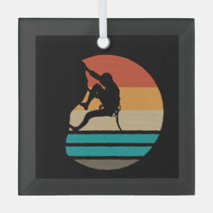 Rock Climbing Climber Retro Glass Ornament