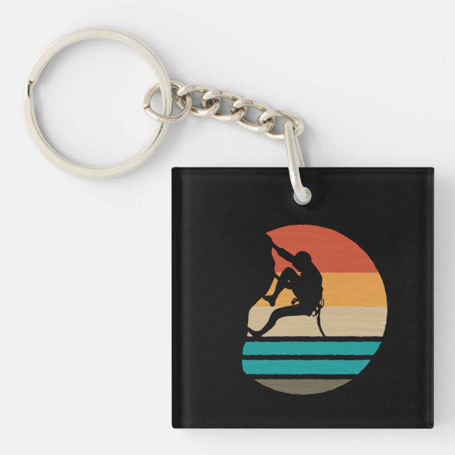 Rock Climbing Climber Retro Keychain (Front)