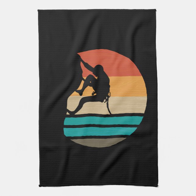 Rock Climbing Climber Retro Kitchen Towel (Vertical)