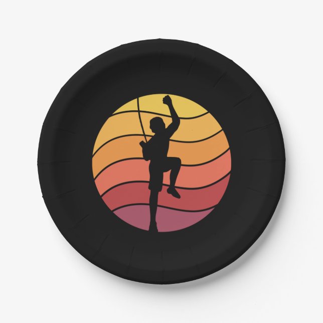 Rock Climbing Climber Retro  Paper Plates (Front)