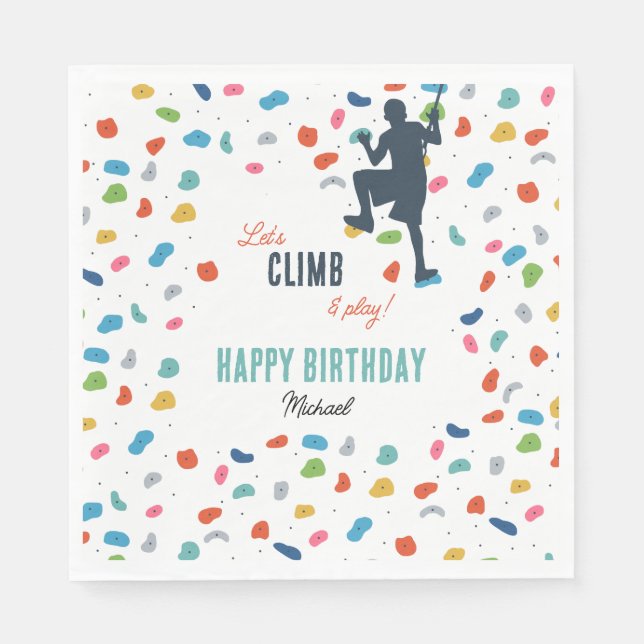 Rock Climbing Cute Kids Birthday Party Napkins (Front)