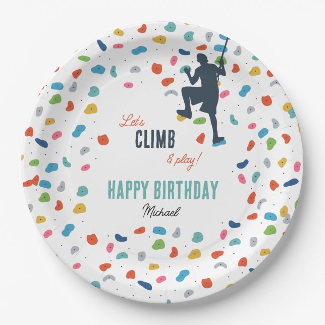 Rock Climbing Cute Kids Birthday Party Paper Plates (Front)